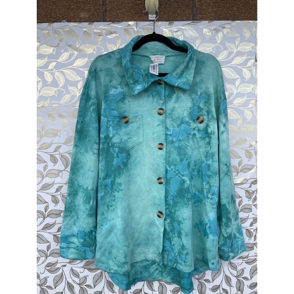 Fantastic Fawn Turquoise Tie Dye Oversized Shacket Mermaidcore Vibe Small